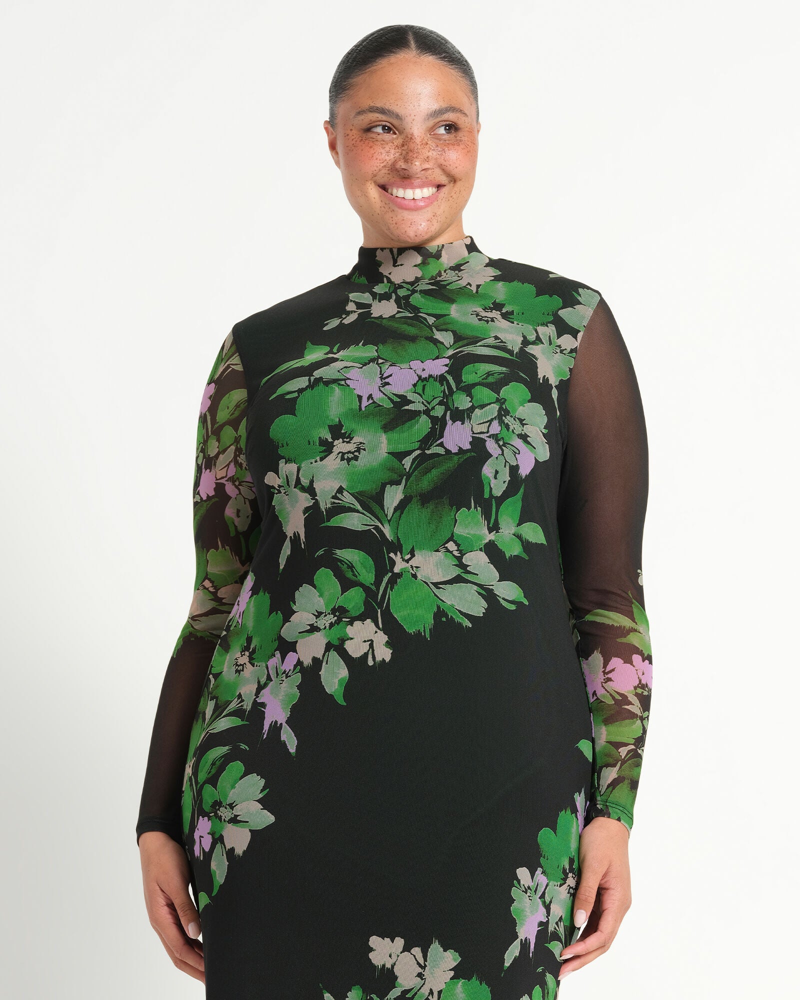 Fiora Printed Mesh Dress, Ivy Fleur / Forest Green, alternate image number 4