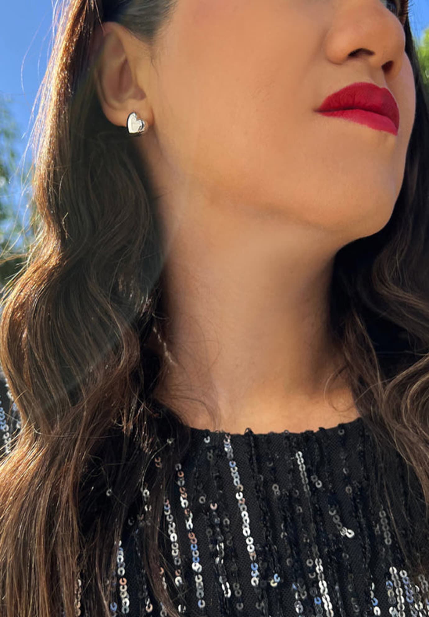 PUFFY HEART Stud Earrings, Silver / Silver, alternate image number 3