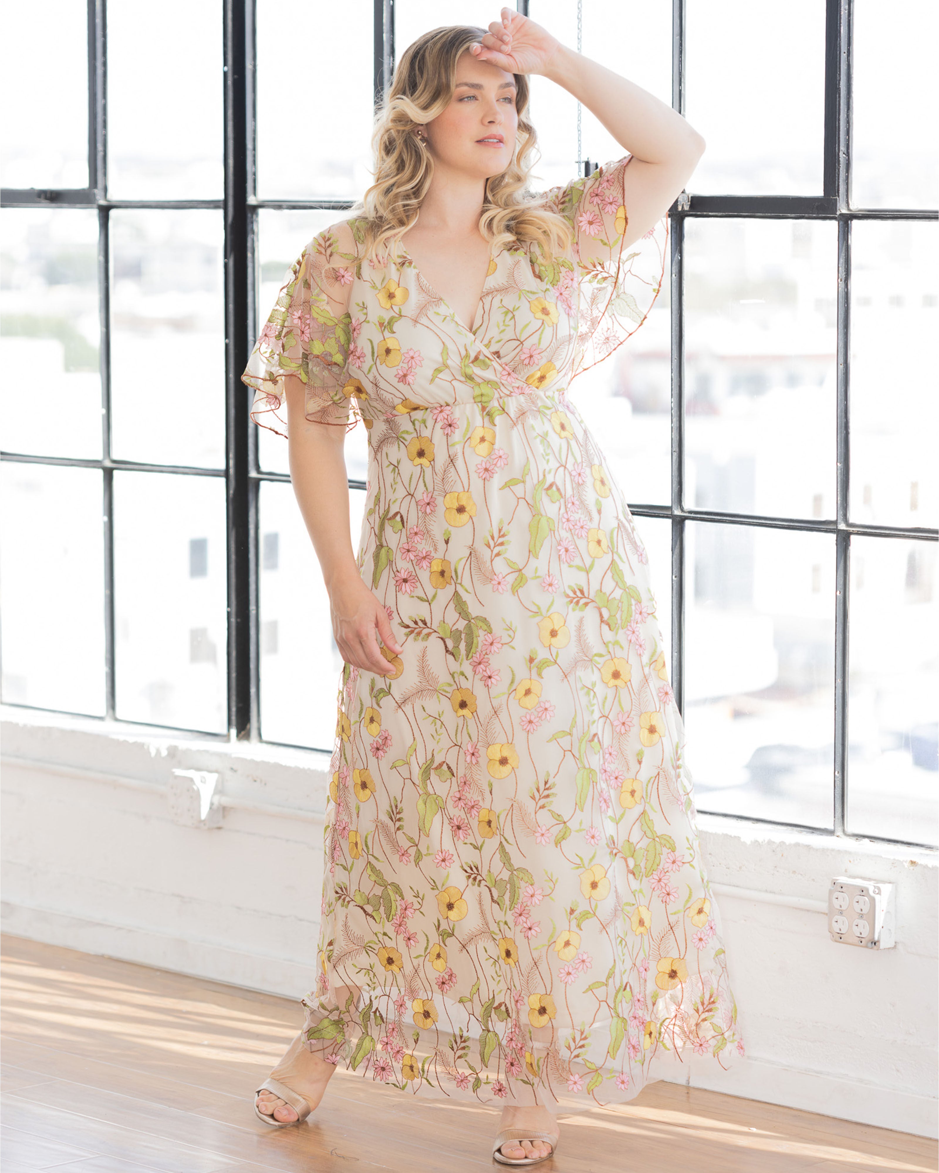 Embroidered Elegance Evening Gown, SUNKISSED GARDEN / Beige, alternate image number 4