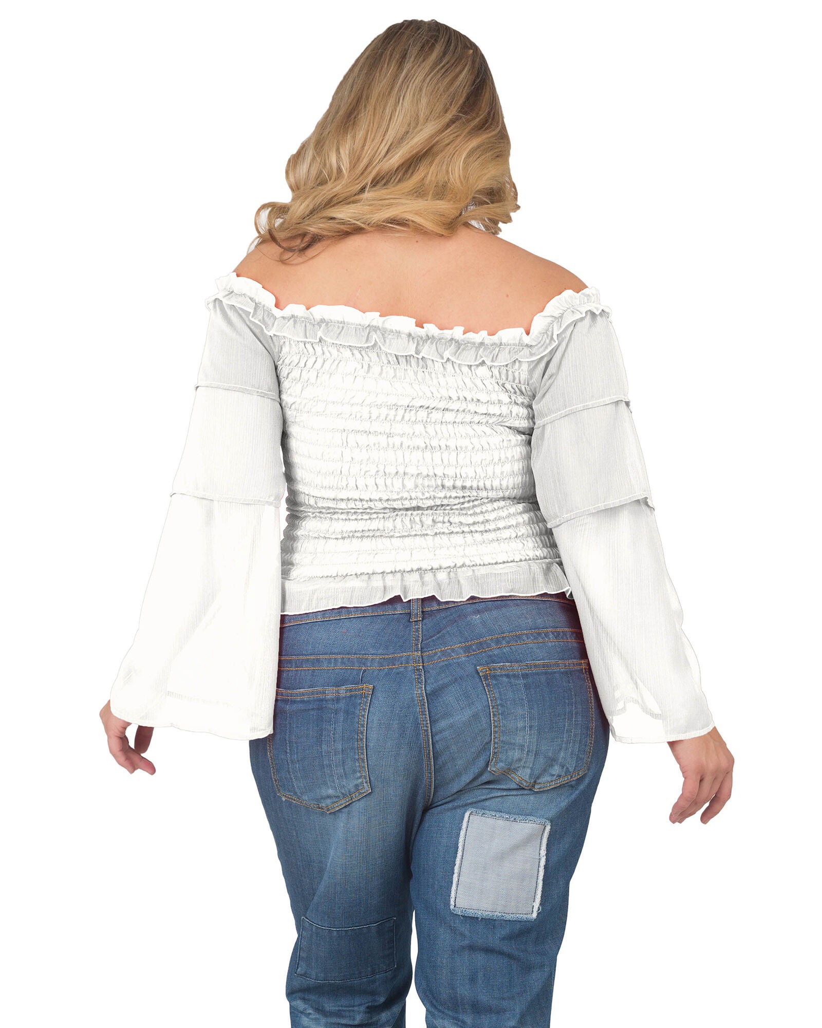 Plus Size Jessa Smocked Tierd Sleeve Top, Off White / White, alternate image number 3