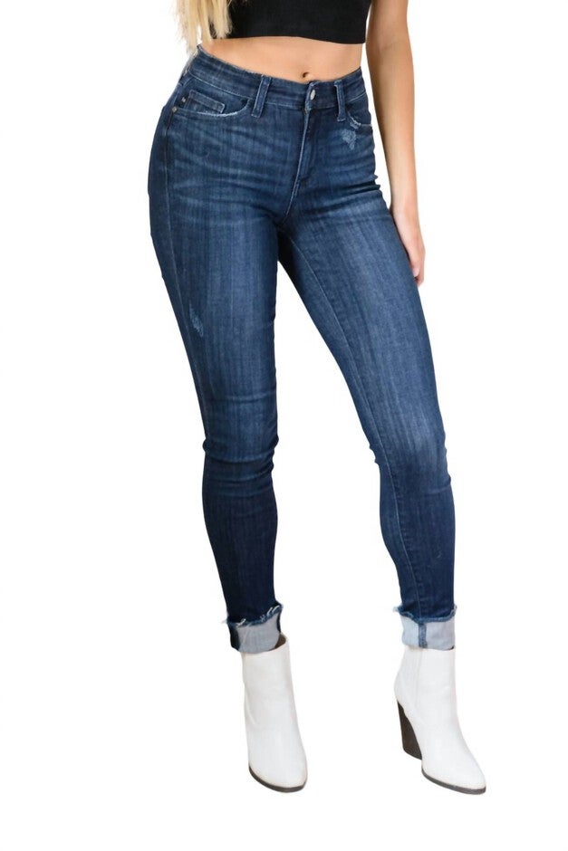 MID-RISE CUFFED SKINNY JEANS, Dark Wash / Dark Wash, hi-res image number null
