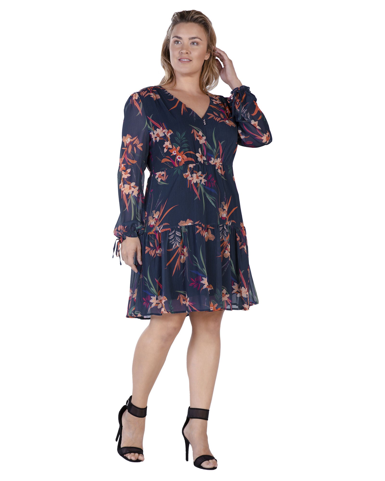 Plus Size Blair Chiffon Long Sleeve Tiered Prairie Mini Dress, , alternate image number 6