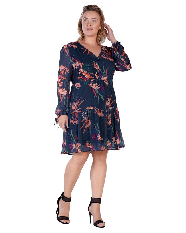 Plus Size Blair Chiffon Long Sleeve Tiered Prairie Mini Dress, , alternate image number 6