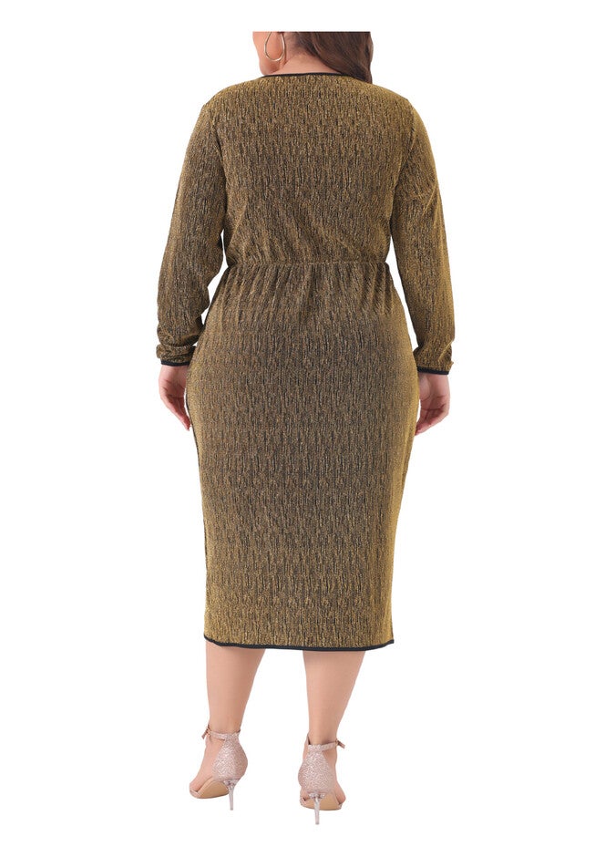 Sparkly Glitter V Neck High Slit Sequin Dress, Gold / Gold, alternate image number 3