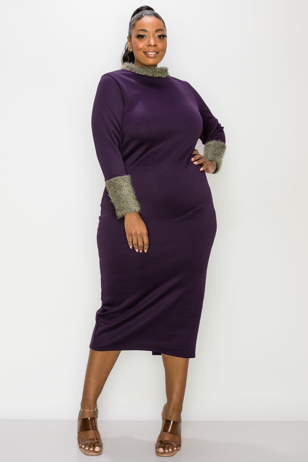 KAIA FEATHER DRESS, PlumOlive / Purple, alternate image number 1