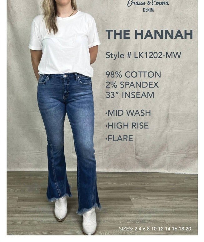 THE HANNAH HIGH RISE SHARK BITE FLARE DENIM IN MEDIUM WASH, Medium Wash / Medium Wash, alternate image number null