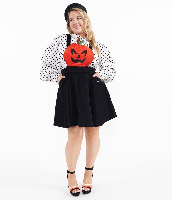 1950s Black & Orange Jack-O-Lantern Pinafore, Black Orange / Black, alternate image number 2