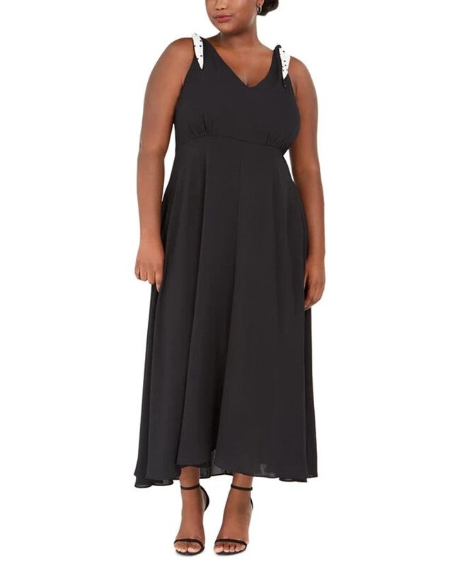 Betsey Johnson Women's Sleeveless Maxi Empire Waist Evening Dress Plus Black Size 14W, Black / Black, hi-res image number null