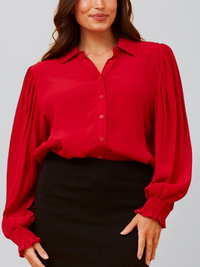 Cindy Shirt Long Puffy Fitted Sleeves Solid, , alternate image number 6