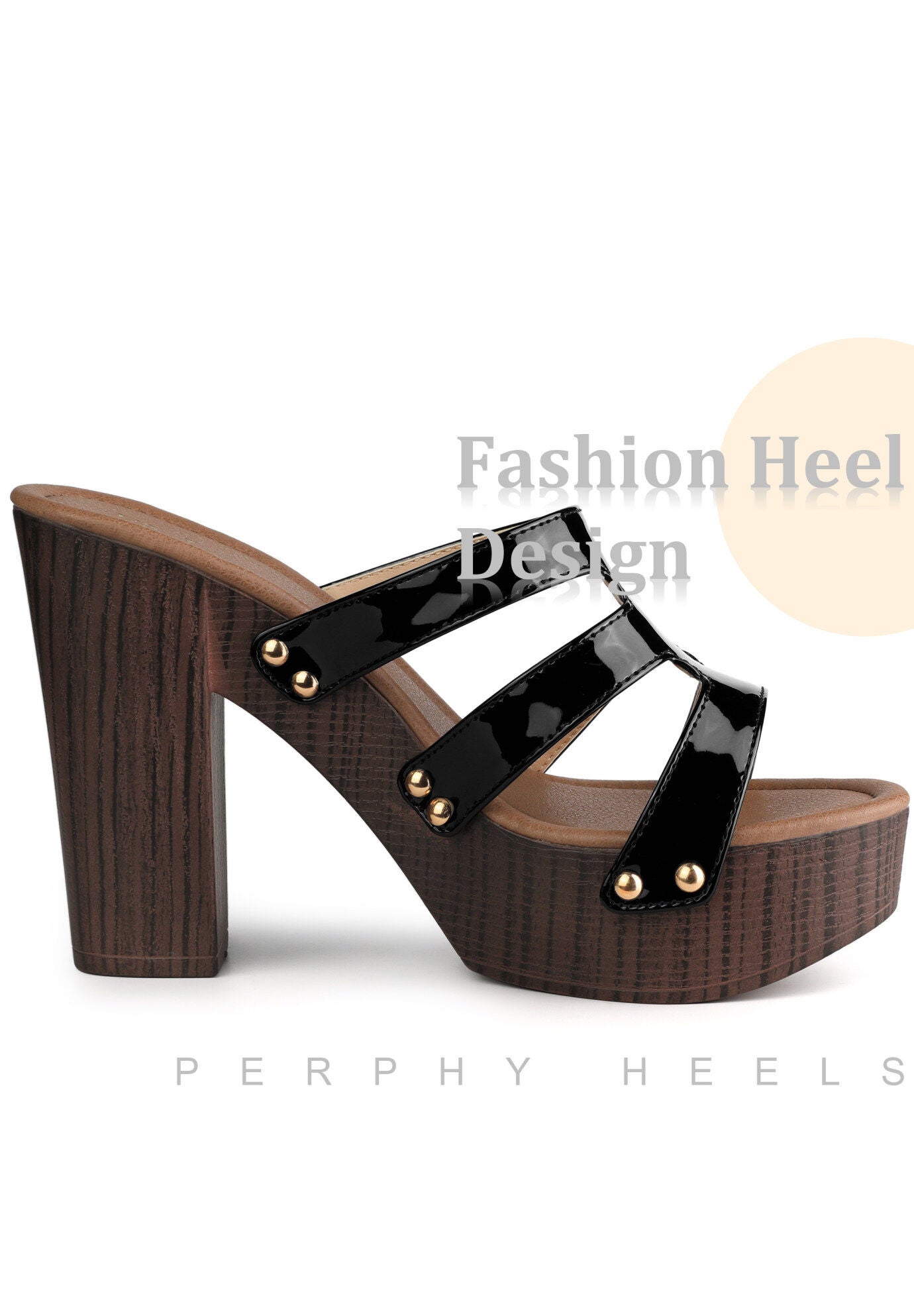 Platform Open Toe Slide Chunky Heels Sandals, Black / Black, alternate image number 3