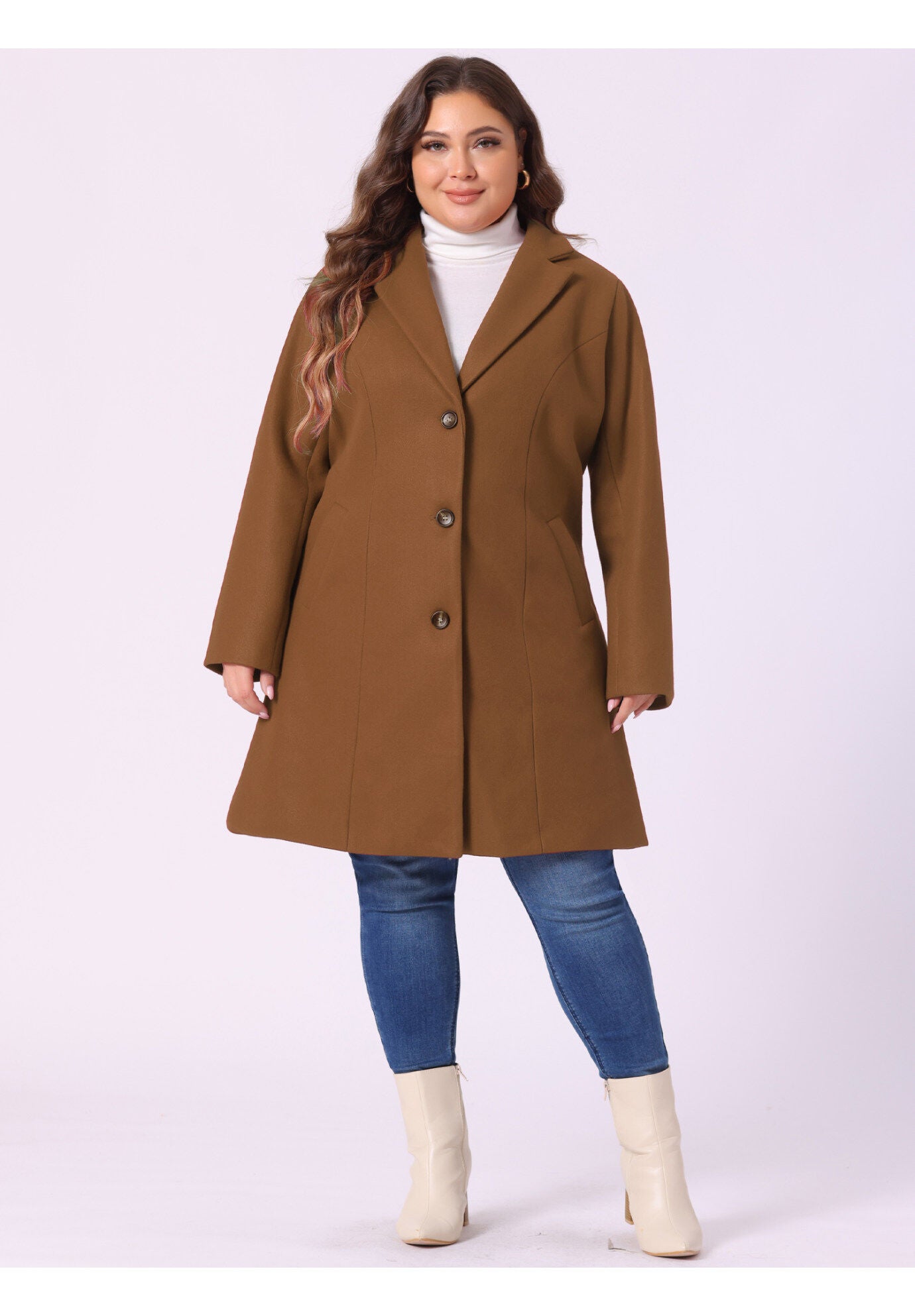 SINGLE BREASTED NOTCHED LAPEL LONG WINTER COAT, Dark Brown / Brown, hi-res image number 0