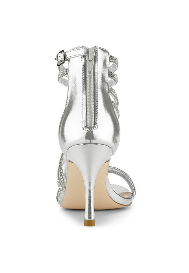 Ankle Strap Rhinestone Stiletto Heels Sandals, Silver / Silver, alternate image number null