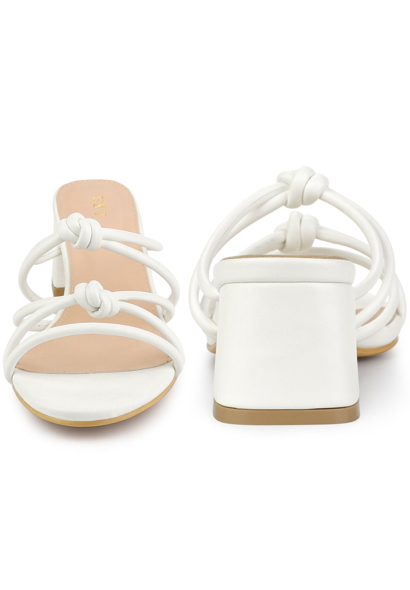 Strappy Knotted Block Heel Slide Sandals, White / White, alternate image number 1