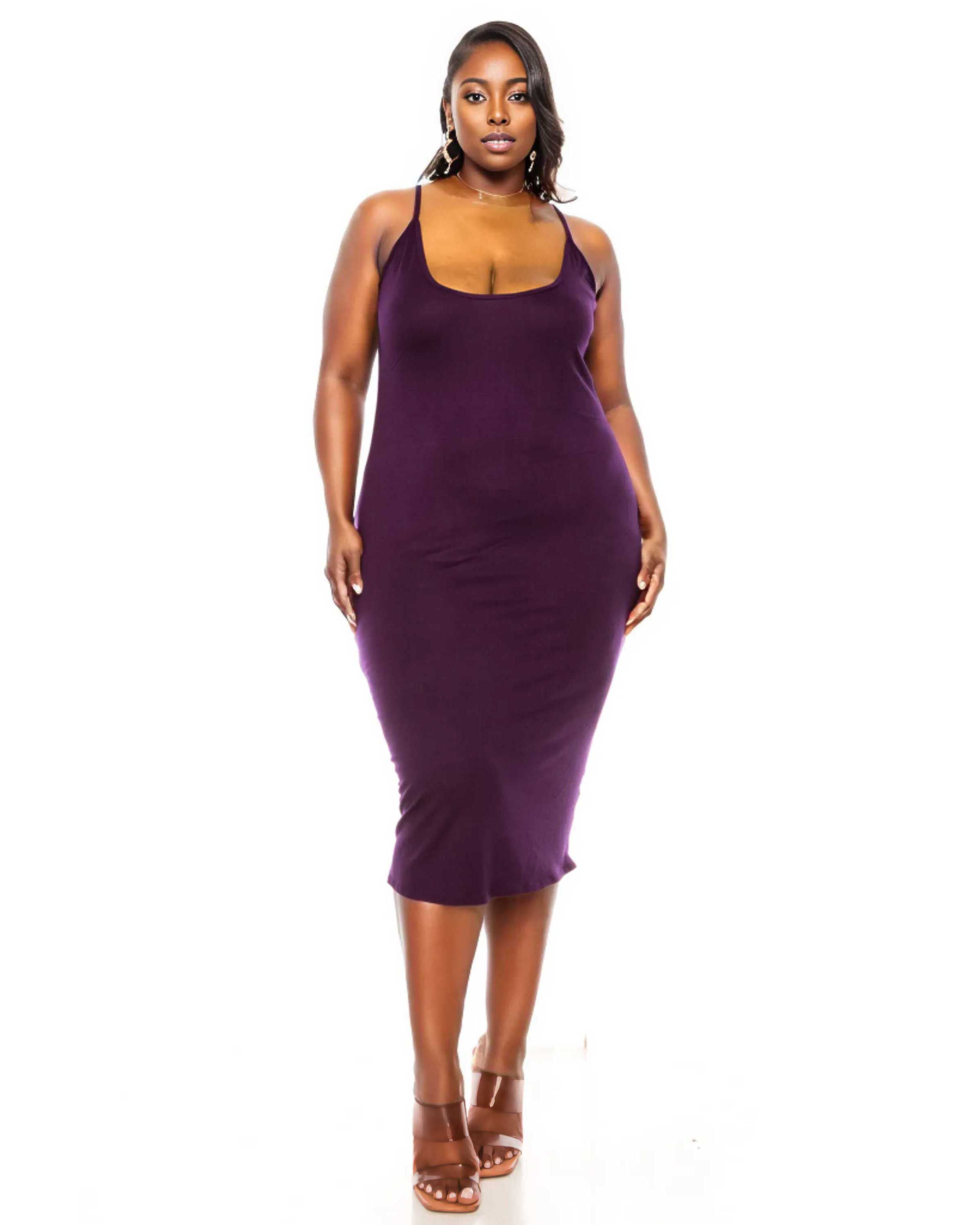 Jennie Spaghetti Strap Midi Dress, Eggplant / Purple, hi-res image number 0