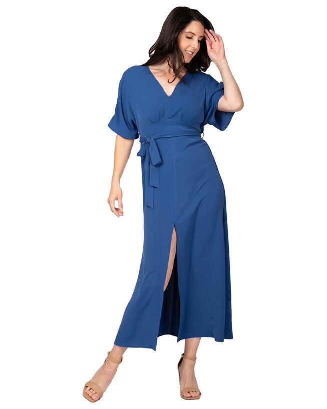Scarlett Women's Plus Size  V Neck Kimono Sleeves Maxi Dress, Navy / Navy, alternate image number 2