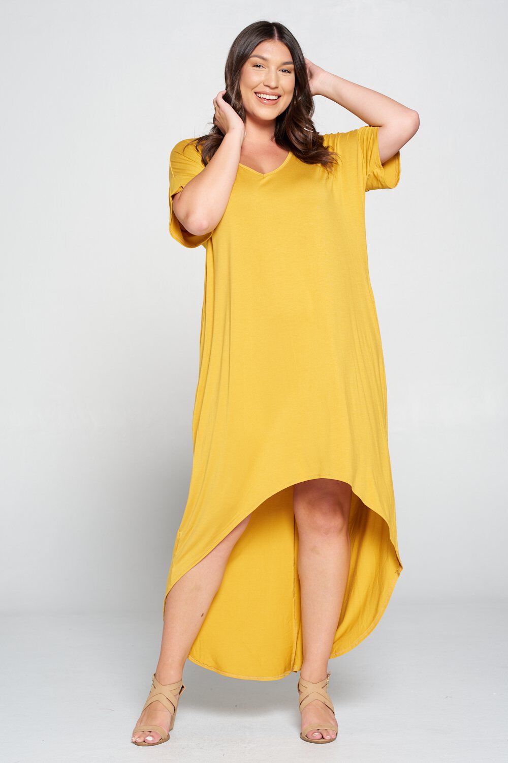 ELLIE HIGH LOW DRESS, Mustard / Mustard, hi-res image number 0