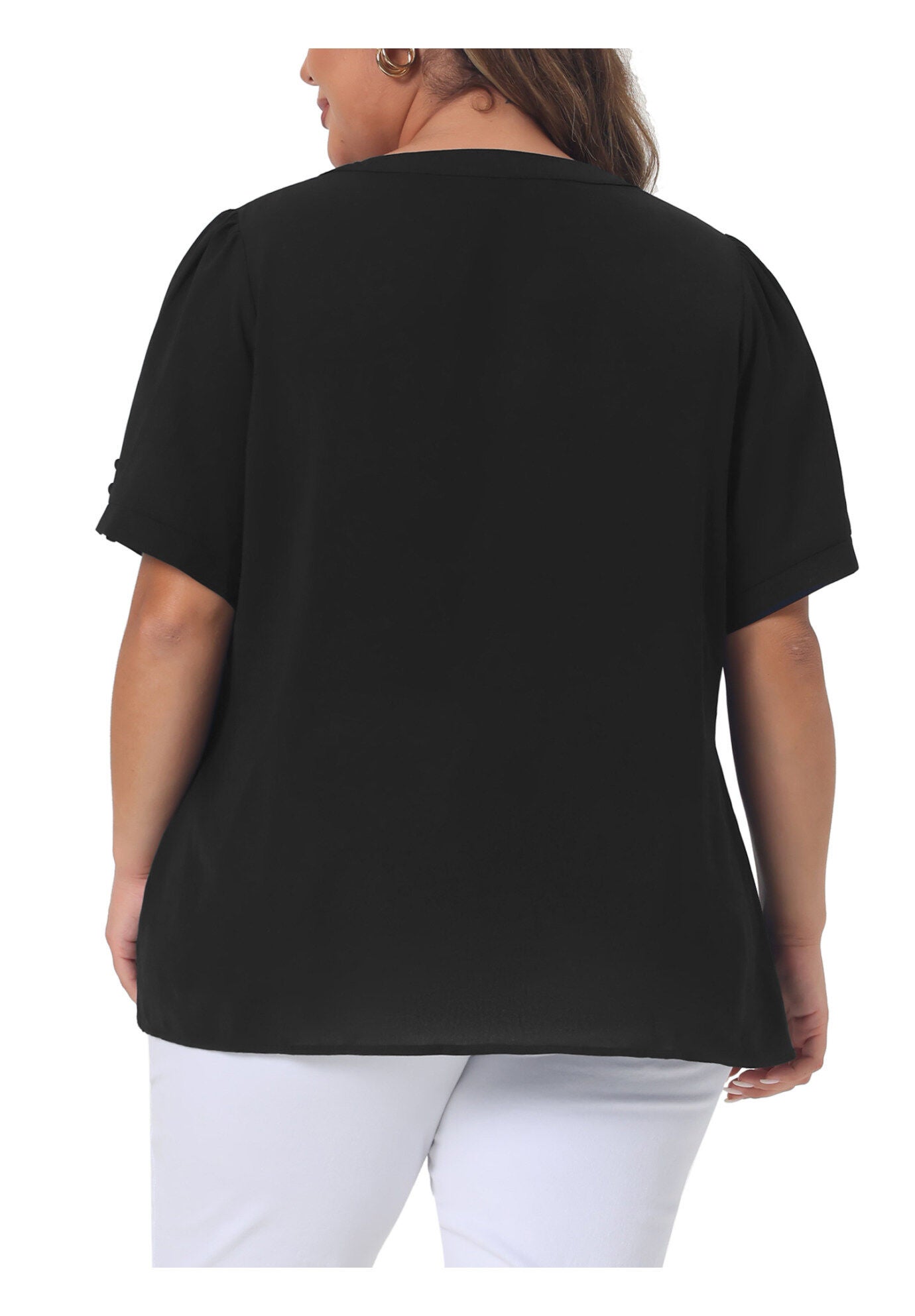 Ruched V Neck Short Sleeve Shirt, Black / Black, alternate image number 4