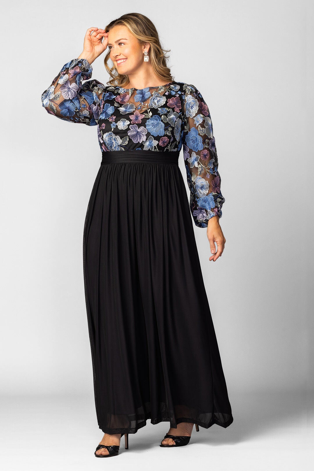 Eternal Embroidered Bodice Evening Gown, Floral Frolic / Black, alternate image number 3