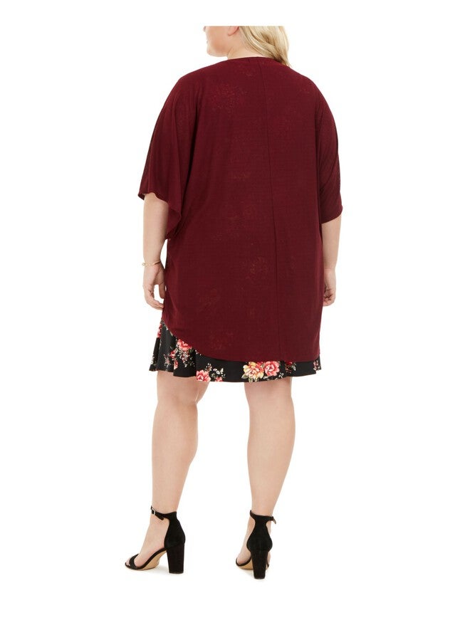 Love Squared Women's Plus Floral Topper Dress with Jacket Black Floral Size 2XL, , alternate image number null