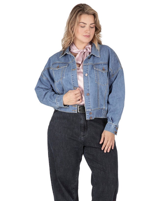 River Women's Cropped Denim Plus Size Jacket, , alternate image number null