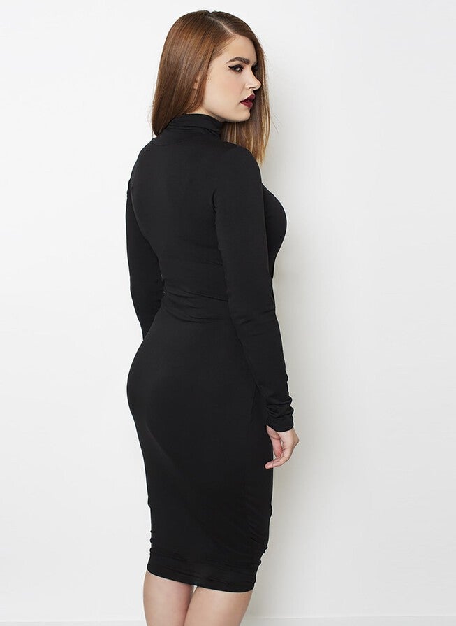 Don't Make Me Wait Cotton Turtleneck Midi Dress, Black / Black, alternate image number null