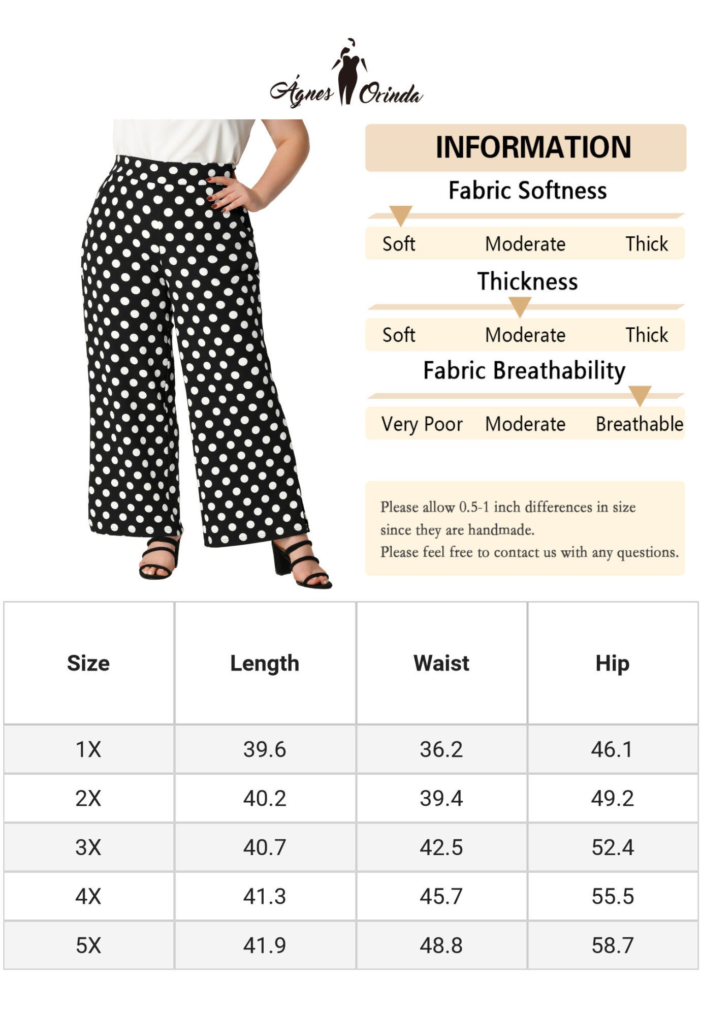 POLKA DOTS ELASTIC WAIST WIDE LEG OVERSIZE PALAZZO PANTS, Black / Black, alternate image number 4