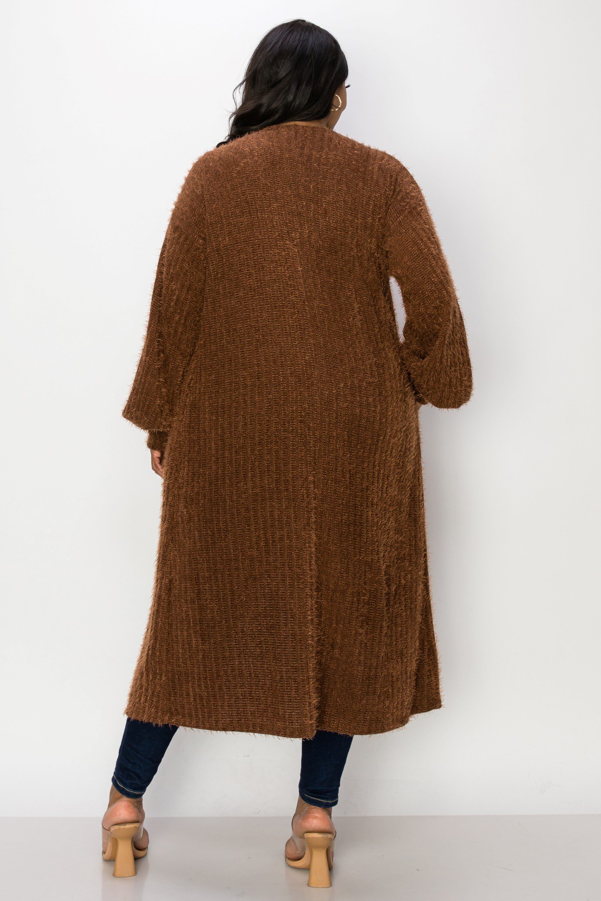 SERILDA FAUX FEATHER CARDIGAN, Brown / Brown, alternate image number 1