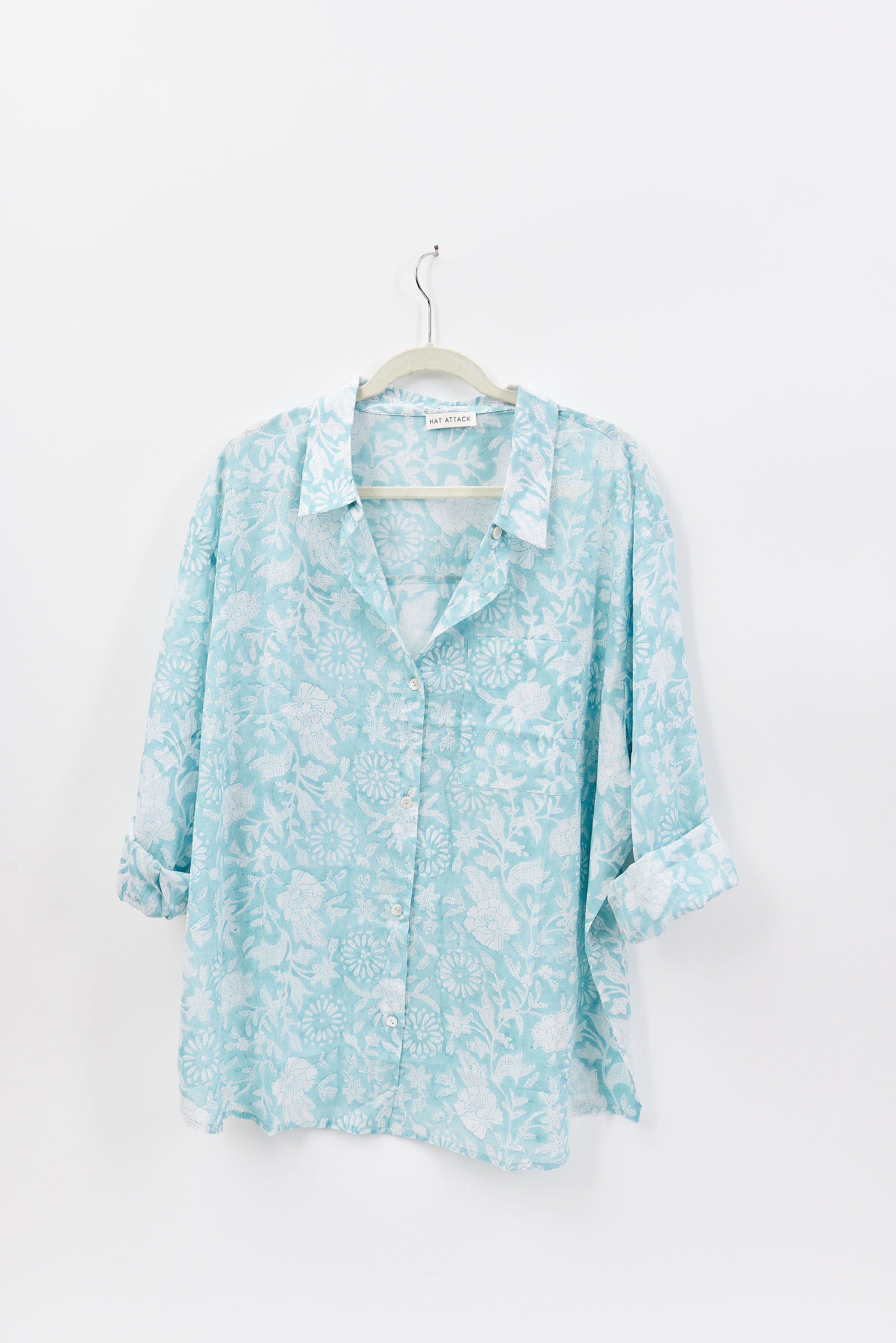 Printed Beach Shirt, Flora Teal / Teal, hi-res image number 0