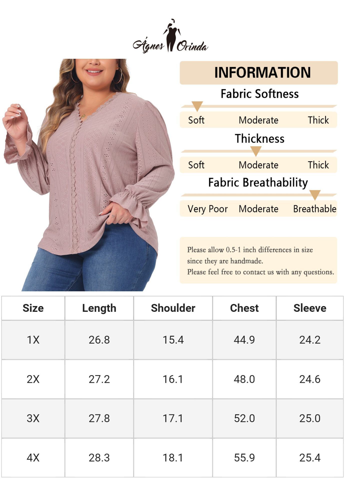 V Neck Ruffle Eyelet Lace Crochet Hollow Blouse, Pink / Pink, alternate image number 3