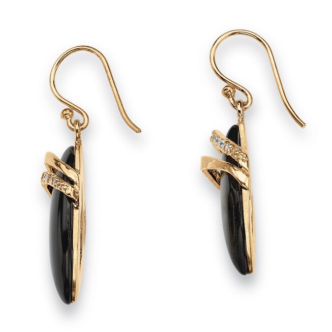 Marquise-Shaped Genuine Onyx Cubic Zirconia Accent 18k Gold-Plated Drop Earrings, Black / Black, alternate image number 1