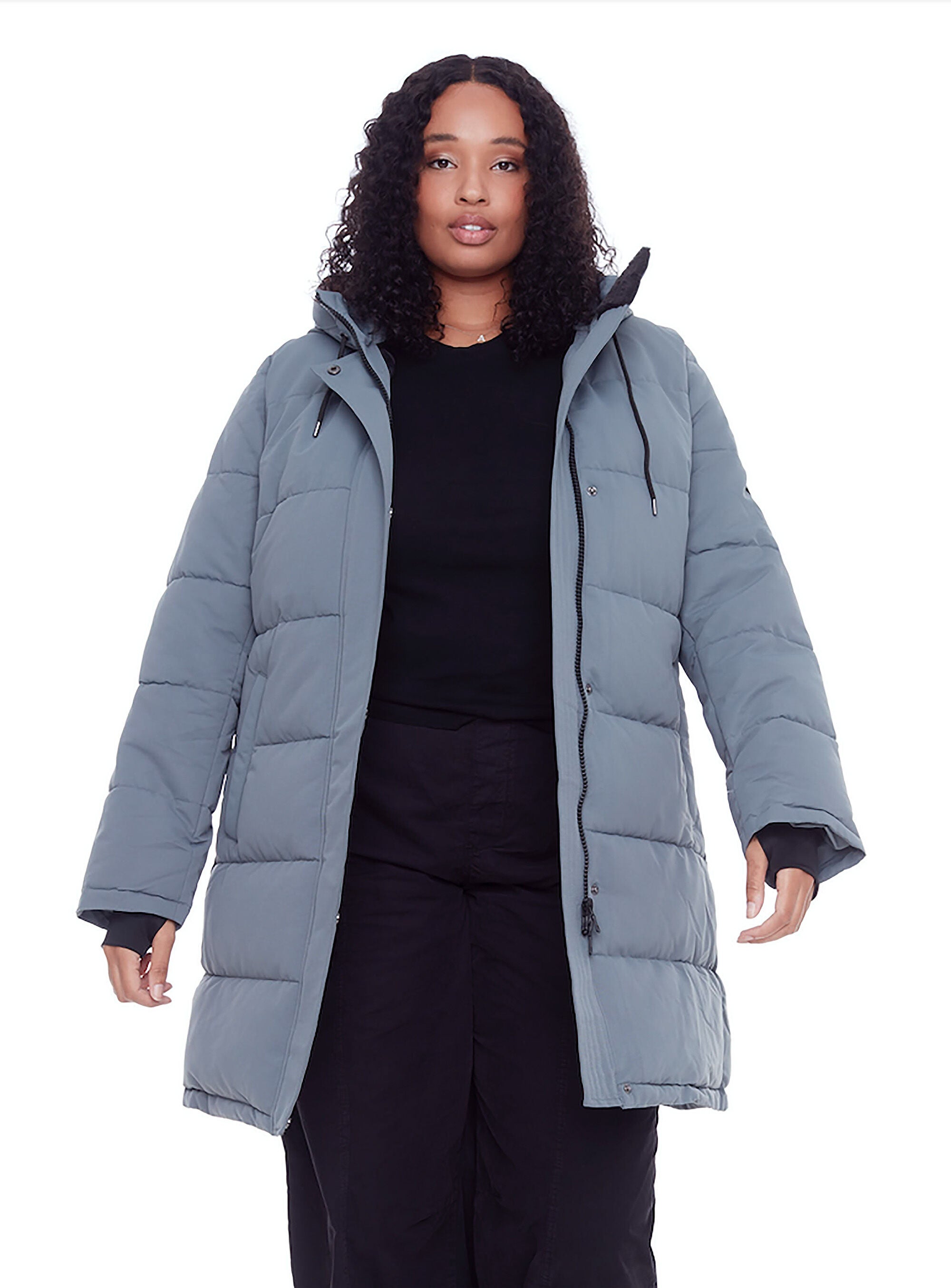 Women&#39;s Plus Size - AULAVIK | Vegan Down Recycled Mid-Length Hooded Parka Coat, Slate / Cool Gray, hi-res image number 0