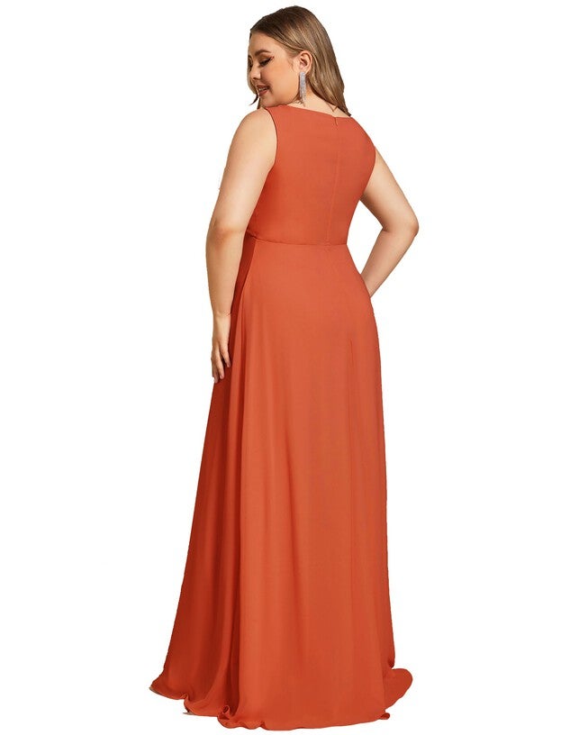 Floral Applique Sleeveless Chiffon Long Formal Evening Dress, Burnt Orange / Burnt Orange, alternate image number 1