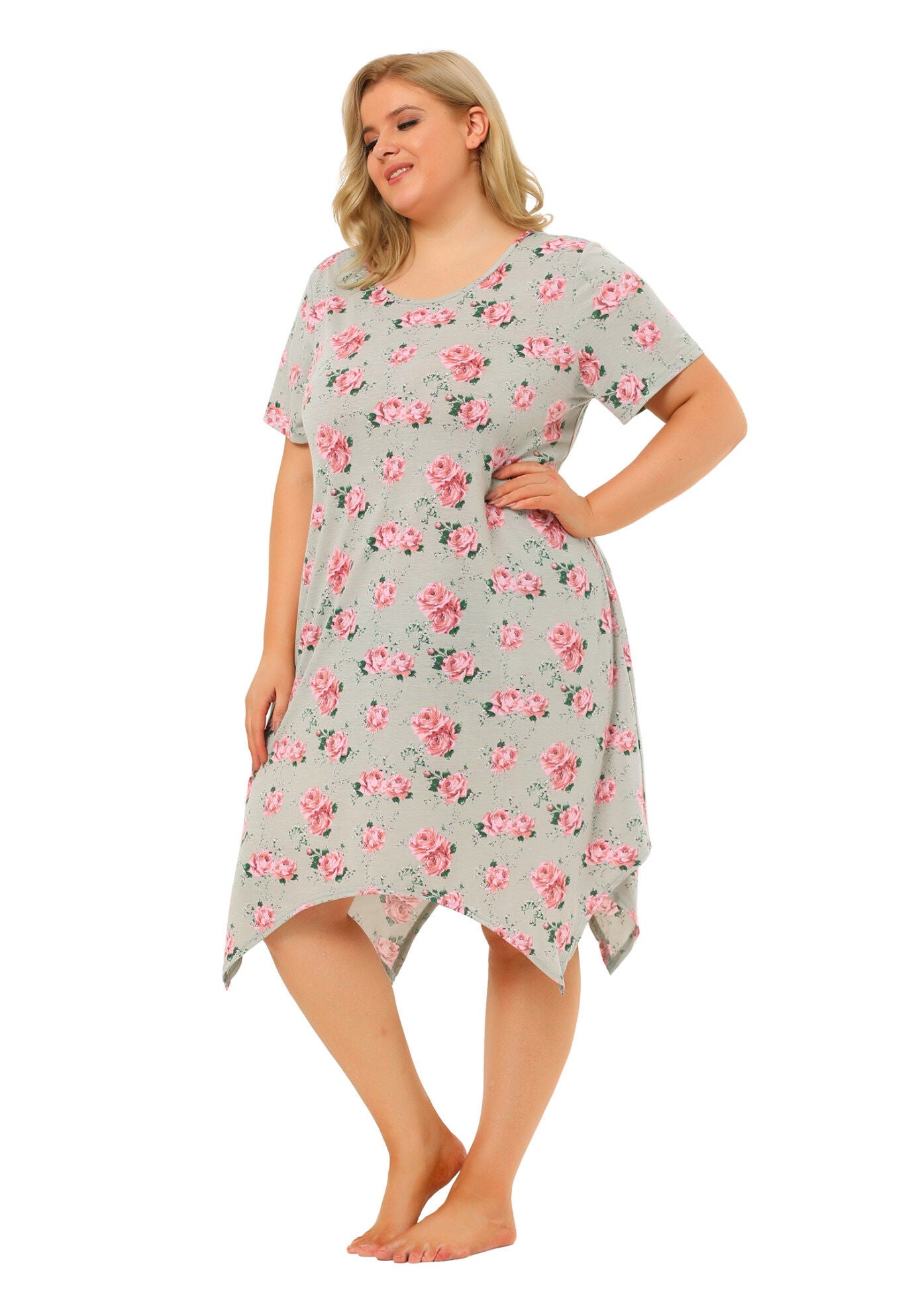 Floral Print Sleepdress, Gray / Light Grey, alternate image number 3