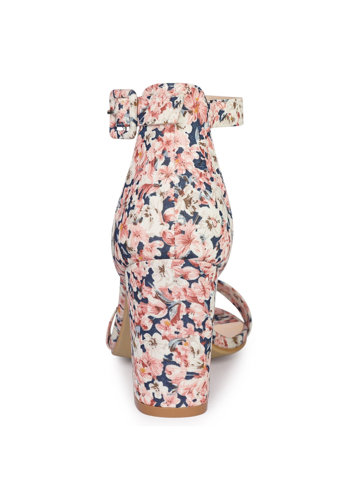 Floral Print Open Toe Block High Heels Summer Sandals, Pink / Pink, alternate image number 2