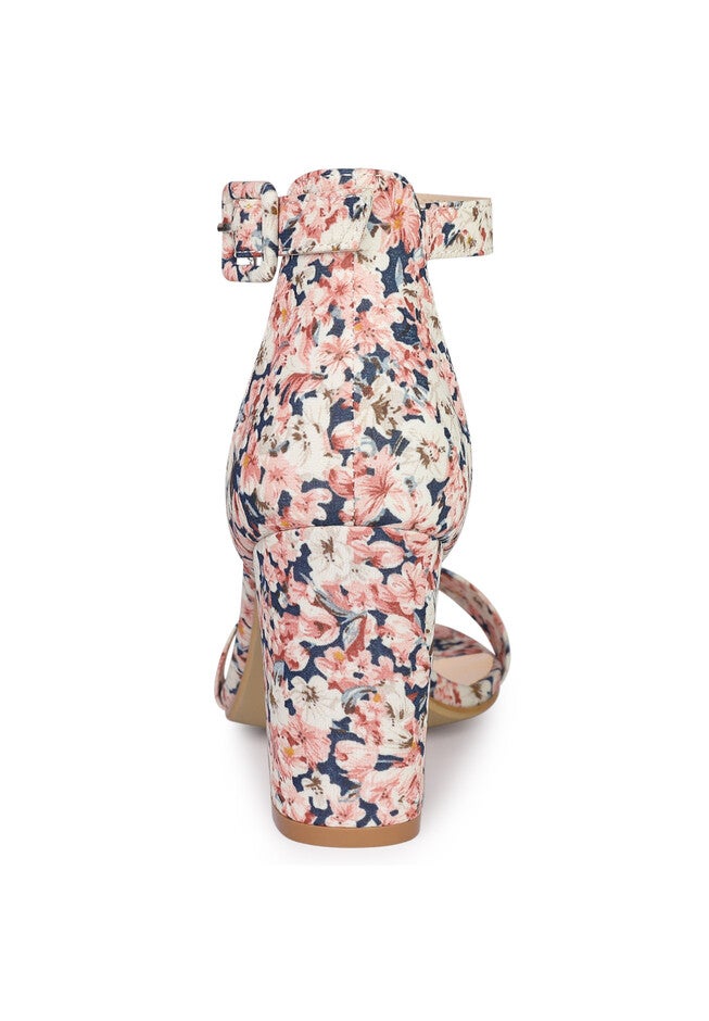 Floral Print Open Toe Block High Heels Summer Sandals, Pink / Pink, alternate image number 2