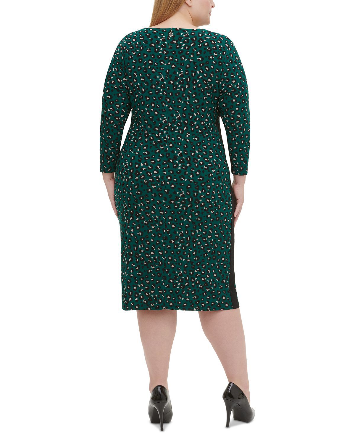 Tommy Hilfiger Women's Plus Leopard Print Jersey MIDI Dress Green Size14W, , alternate image number 3