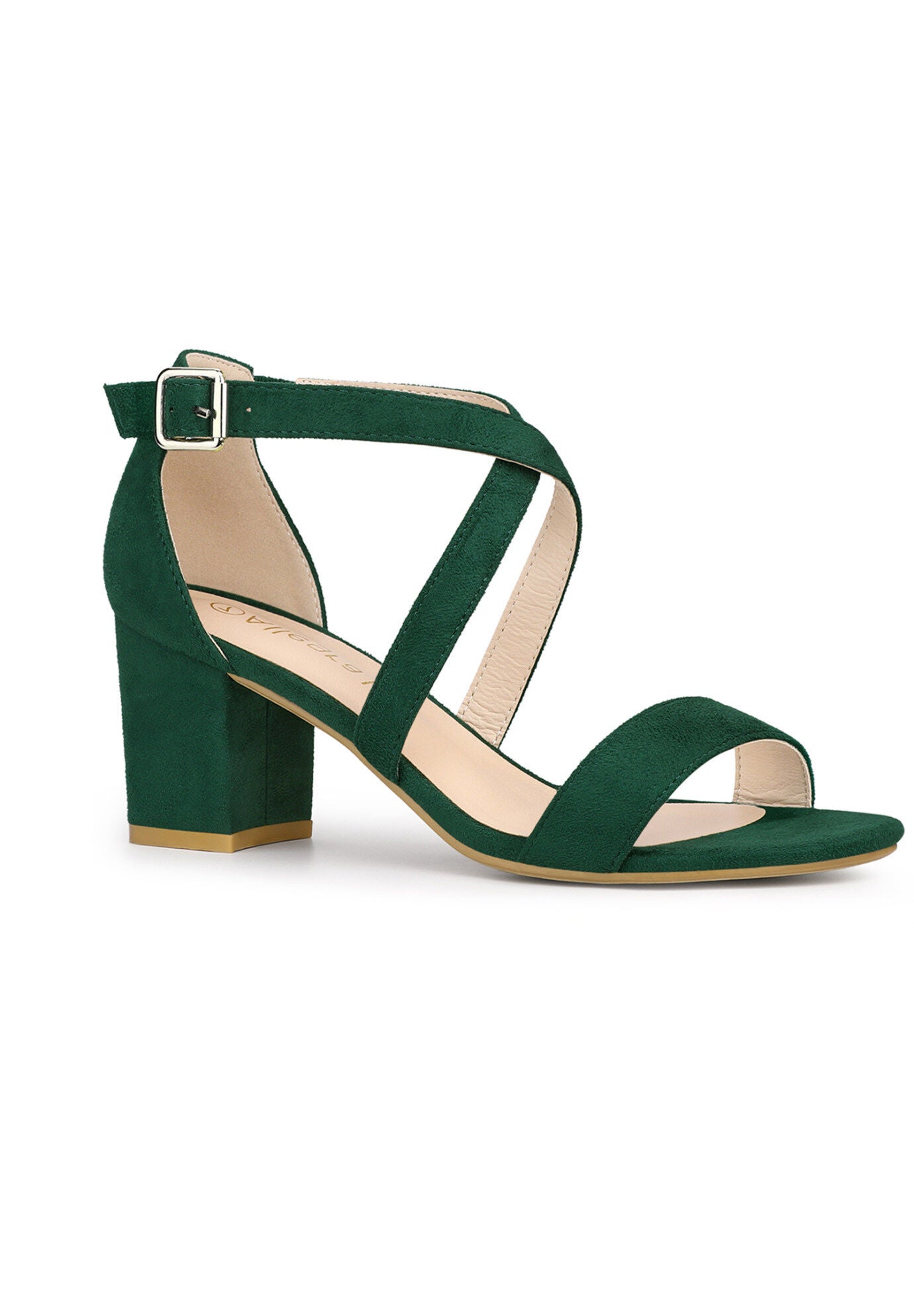 Crisscross Strap Open Toe Chunky Heels Sandals, Dark Green / Forest Green, hi-res image number 0