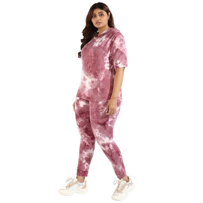 Women Peach Tye-Dye Hooded Co-Ords Set, Pink / Pink, hi-res image number 0