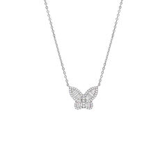 Large Pave X Baguette Butterfly Necklace