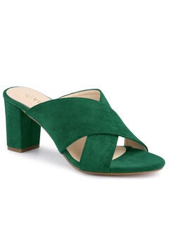 Crisscross Strap Block Heel Slide Sandals