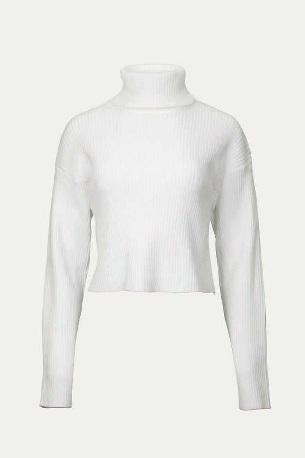 RIBBED-KNIT CROPPED TURTLENECK SWEATER IN IVORY, Ivory / White, alternate image number null