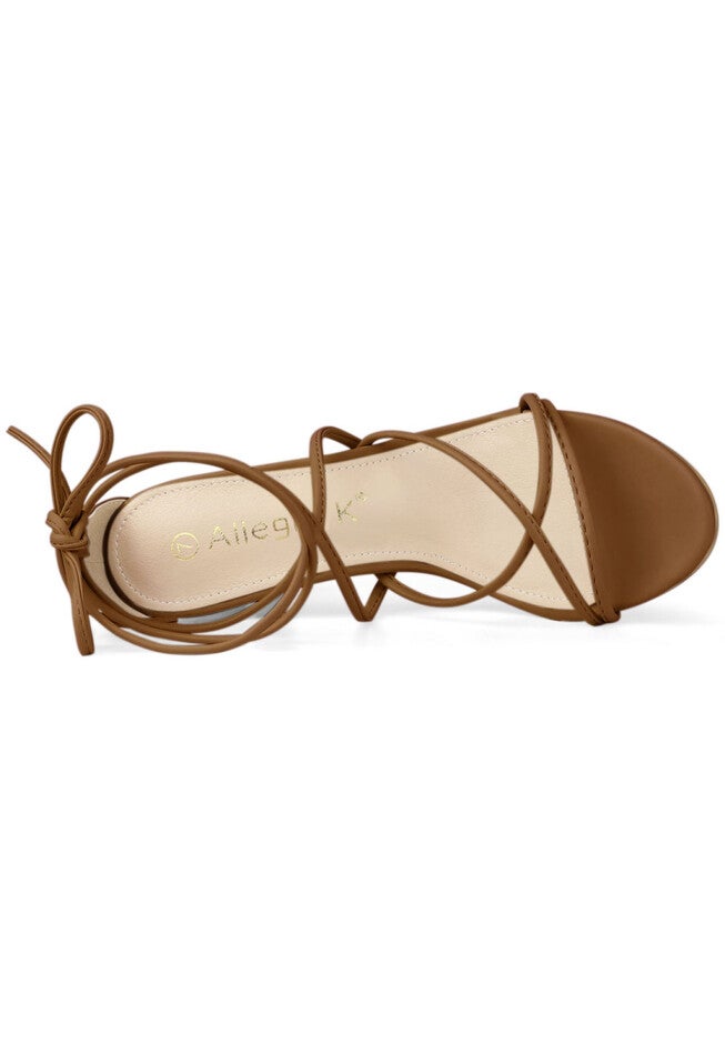 Strappy Lace Up Chunky Heeled Heels Sandals, Dark Brown / Brown, alternate image number 2