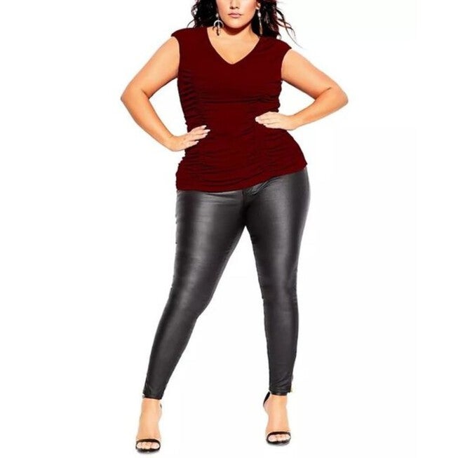 City Chic Women's Trendy Plus Ruched Top Red Size X-Small / 14, Red / Red, hi-res image number null