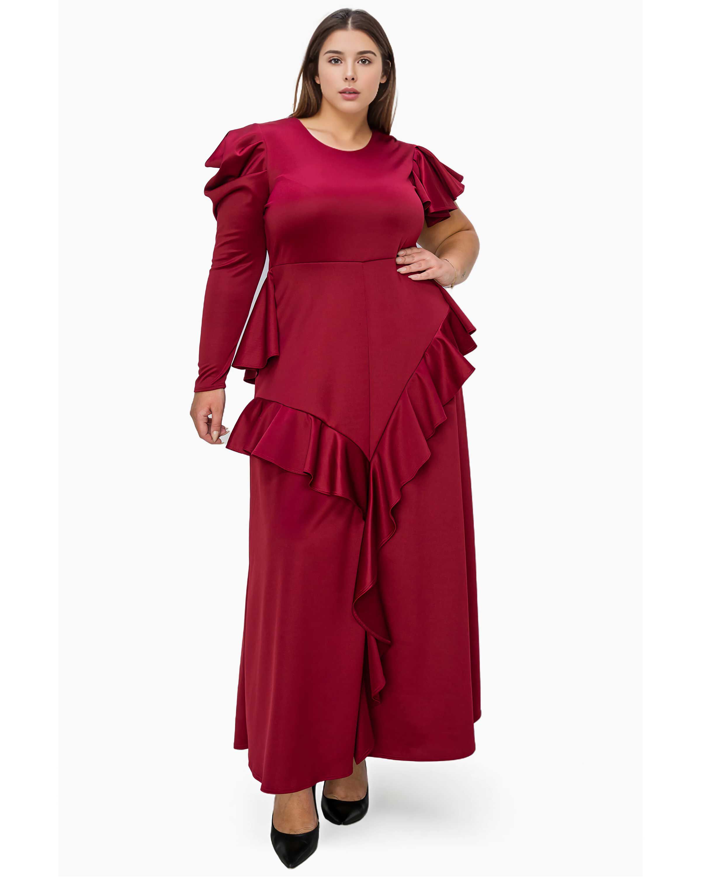 VIVIENNE RUFFLED MAXI DRESS, Burgundy / Burgundy, hi-res image number 0