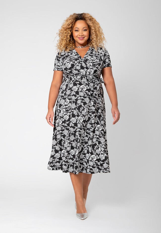 Monique V-Neck Midi Dress, White  Black / White, hi-res image number 0