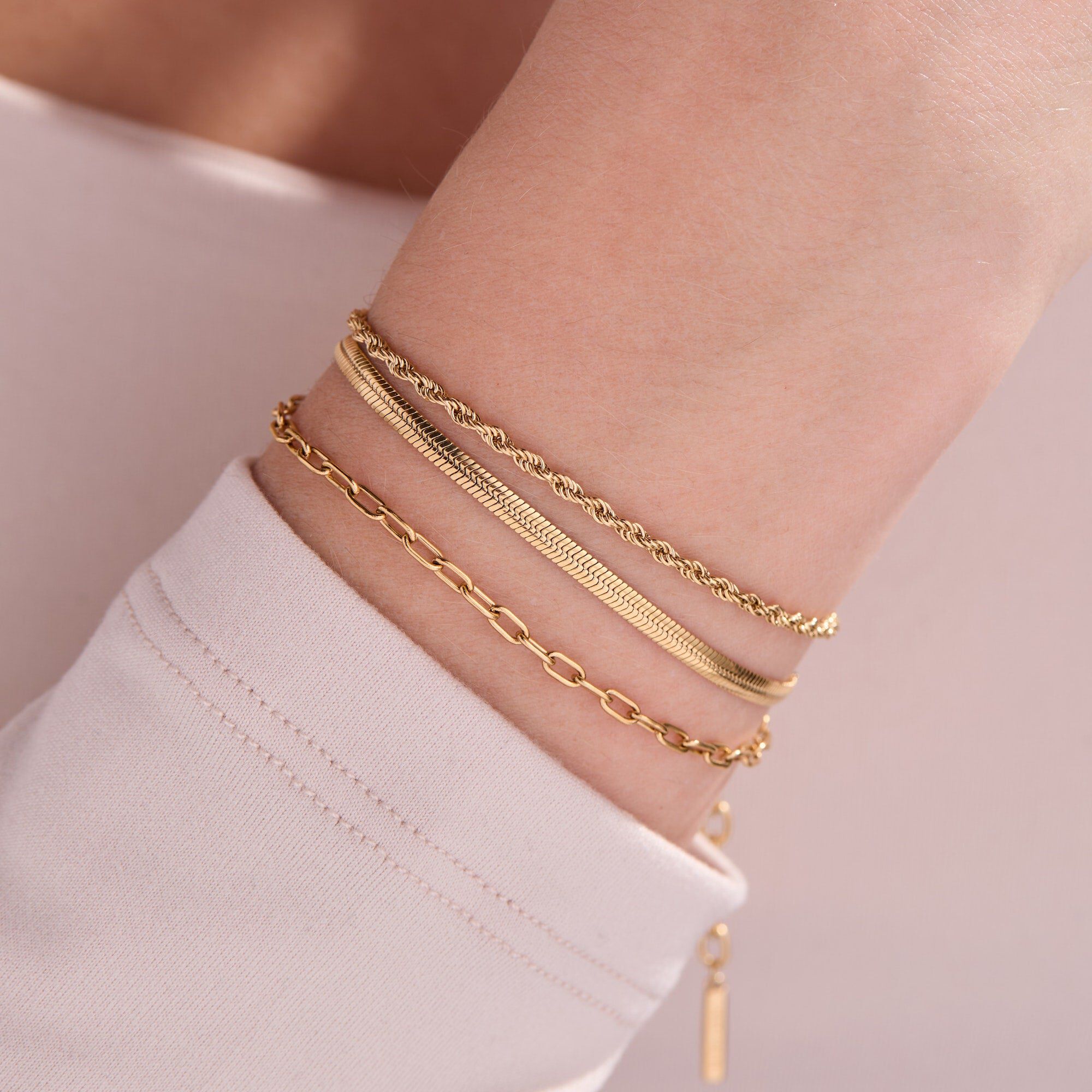 Mini Rope Chain Bracelet, Gold / Gold, alternate image number 3