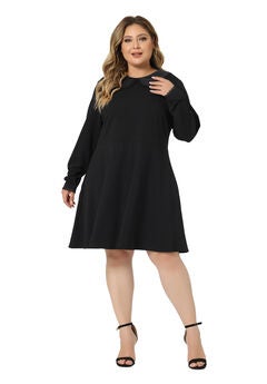 LONG SLEEVE DOLL PETER PAN COLLAR FLARE MIDI DRESS