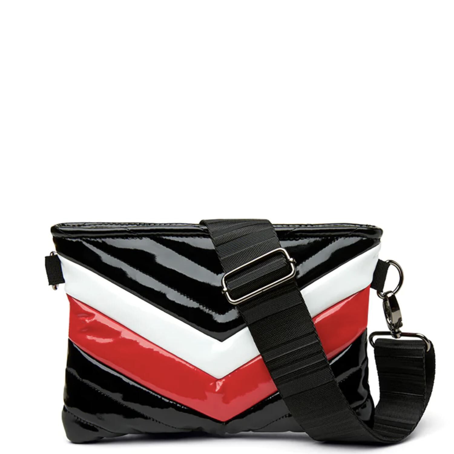 Vonn Chevron Crossbody Bag, Black Patent  Red  White V Colorblock / Black, hi-res image number 0