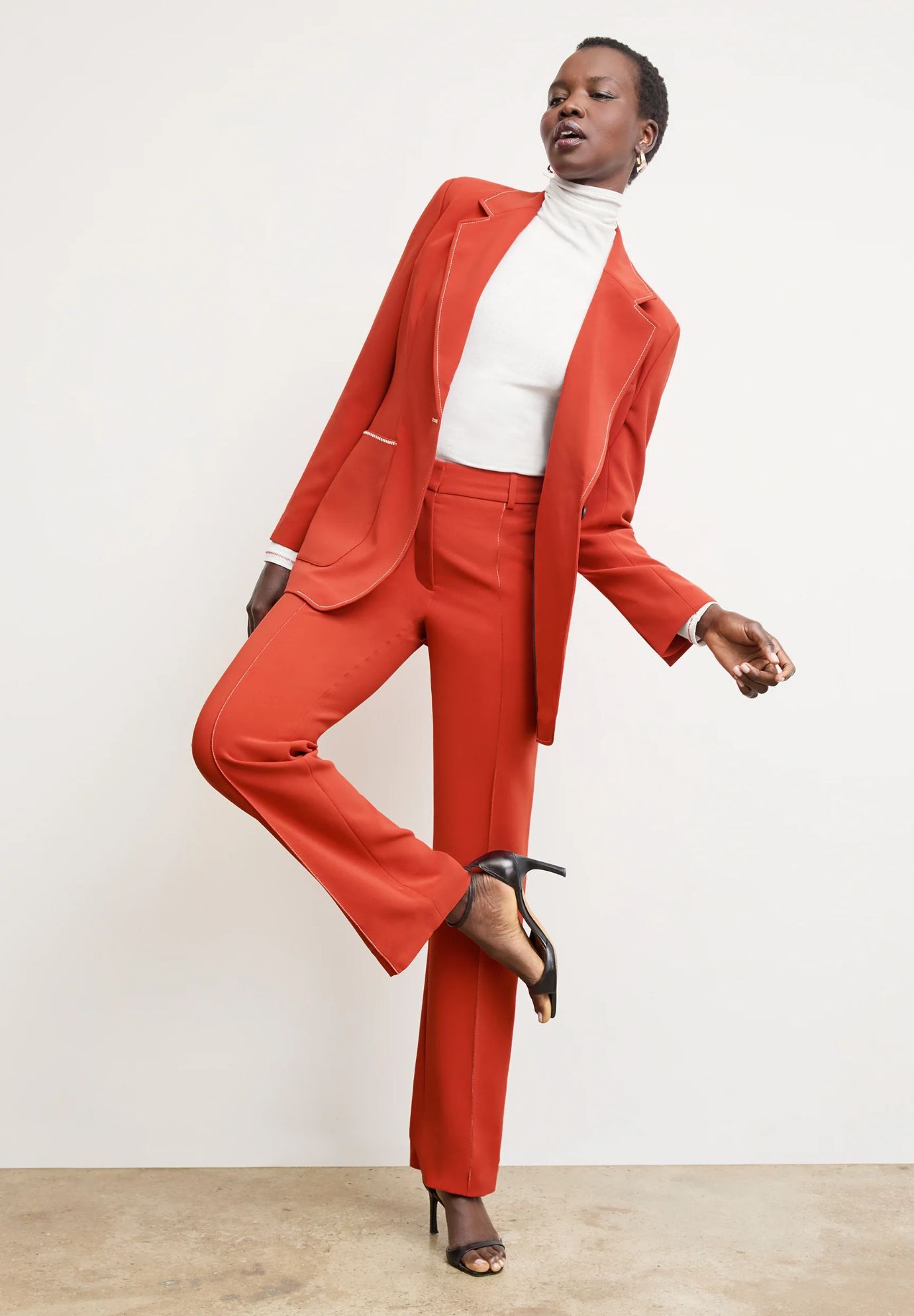 Axam Layering Turtleneck - Contrast Organic Ribbed Pima Cotton, IvoryRed / White, alternate image number 5