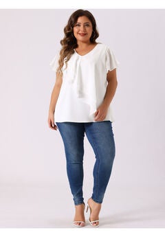 Flutter Sleeves Blouse V Neck Layer Chiffon Ruffle Top